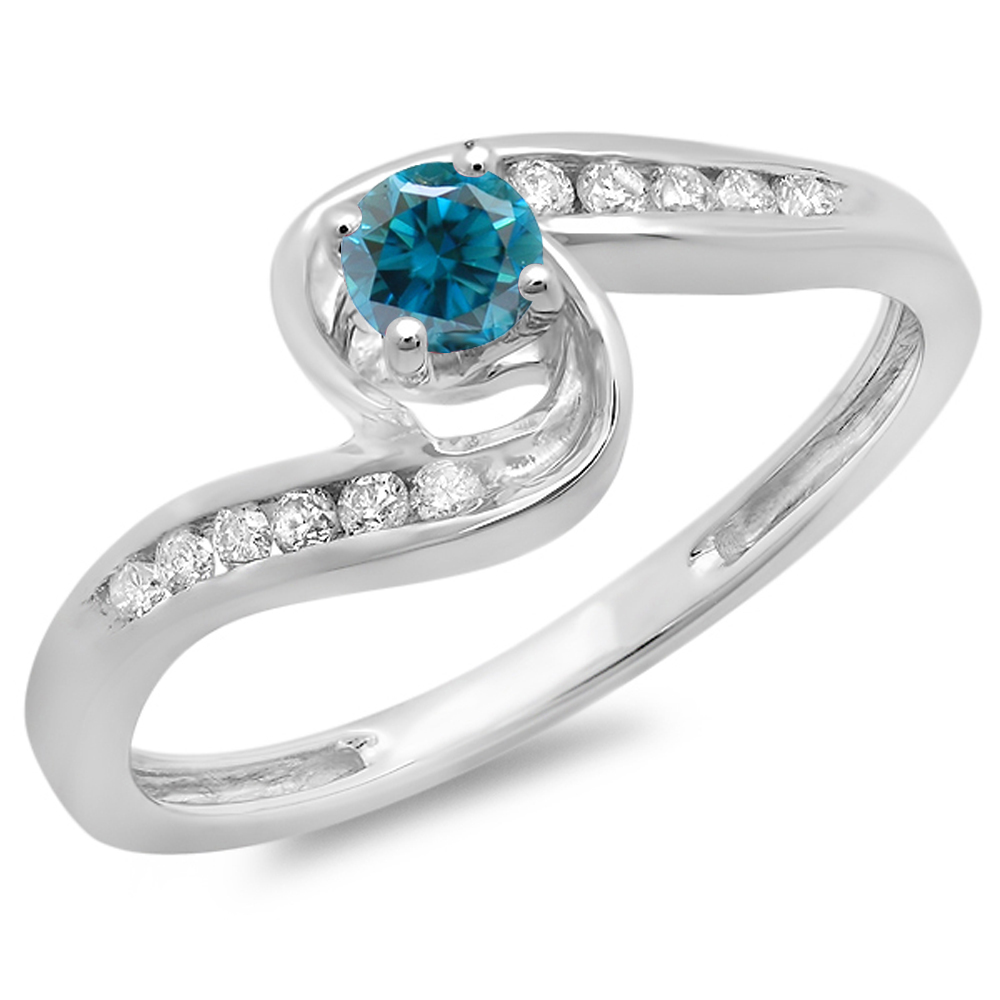 0.36 Carat 14K White Gold White Diamond Infinity Crossover Swirl Ring - Right Hand, 1/3 CT