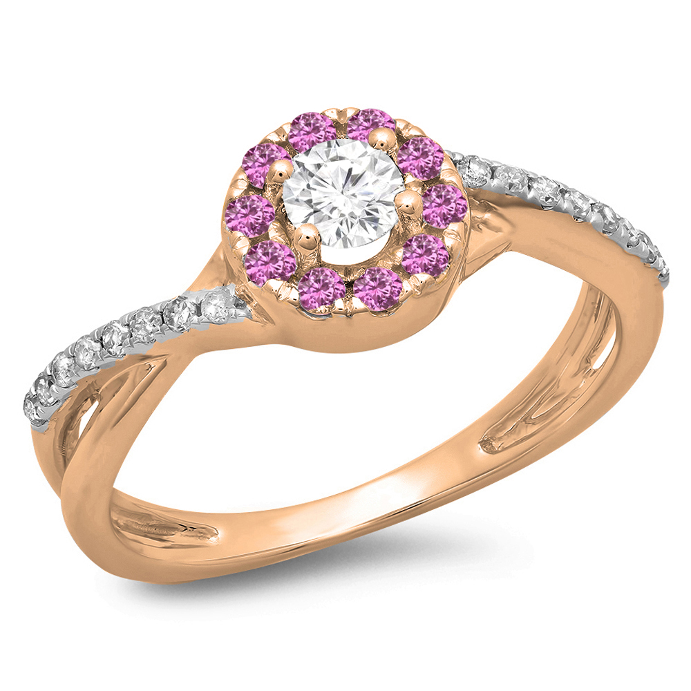 18K White and Rose Gold Twisted Shank Pink Diamond