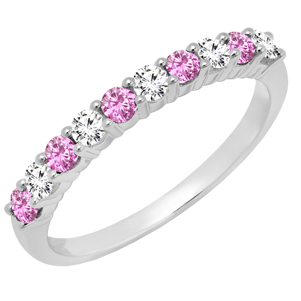 Buy 2 mm 0.50 Carat (ctw) 10K White Gold Round Cut Pink Sapphire ...