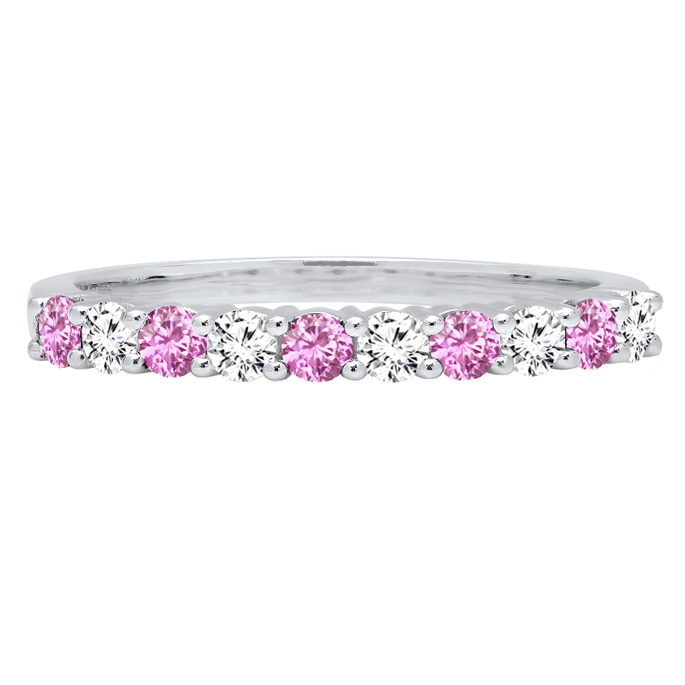 Buy 2 mm 10K White Gold Round Cut Pink Sapphire & White Diamond Ladies ...