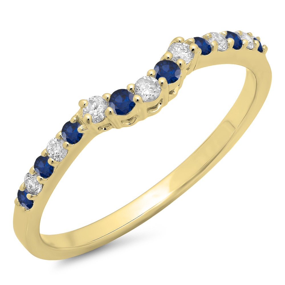 Dazzlingrock Collection Round Blue Sapphire and White Diamond Wedding Ring  Guard Wrap Enhancer Band For Women in 18K Yellow Gold, Size 7.5