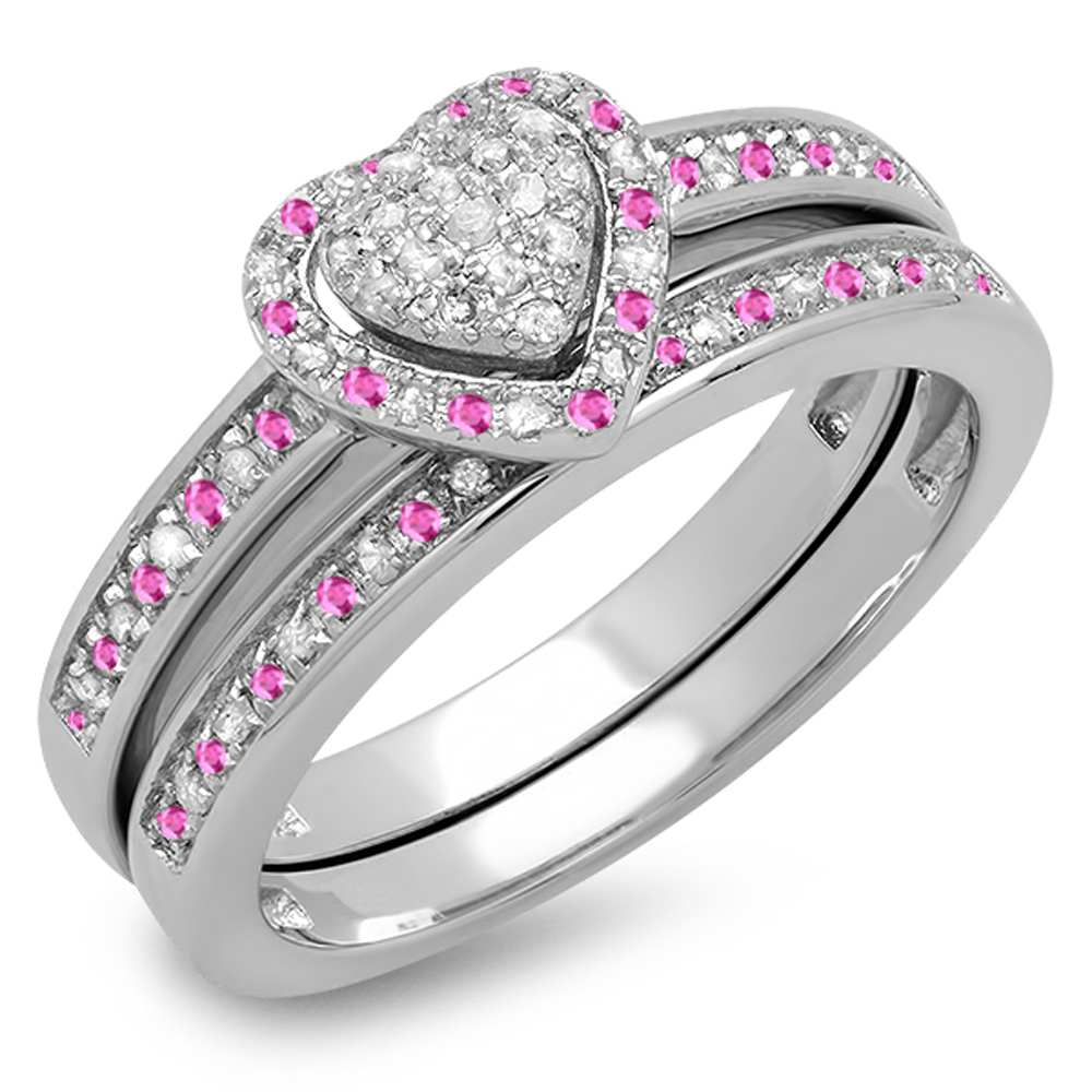 Outlet 925/18K PINK HEART 2CT BRIDAL RING ID5 SIZE 10