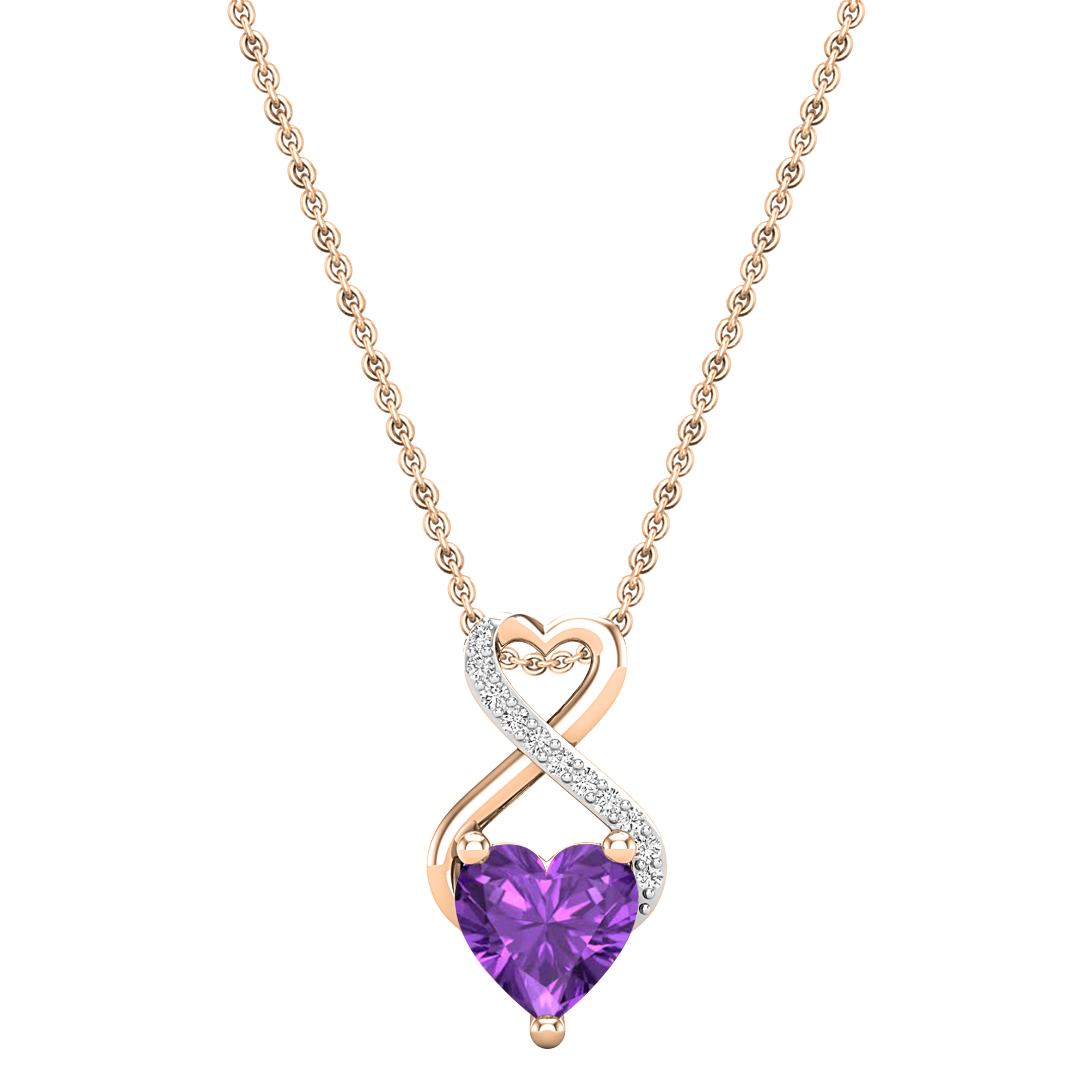 Buy 6mm Heart Amethyst & Round White Diamond Love Infinity Pendant 