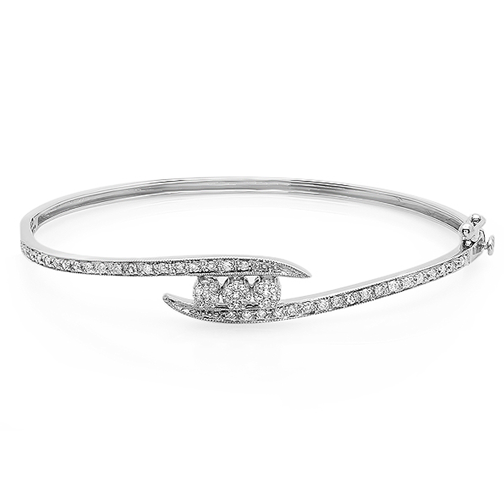 Buy 9.5 mm 0.50 Carat (ctw) 14k White Gold Round White Diamond Ladies Flower Bangle Bracelet