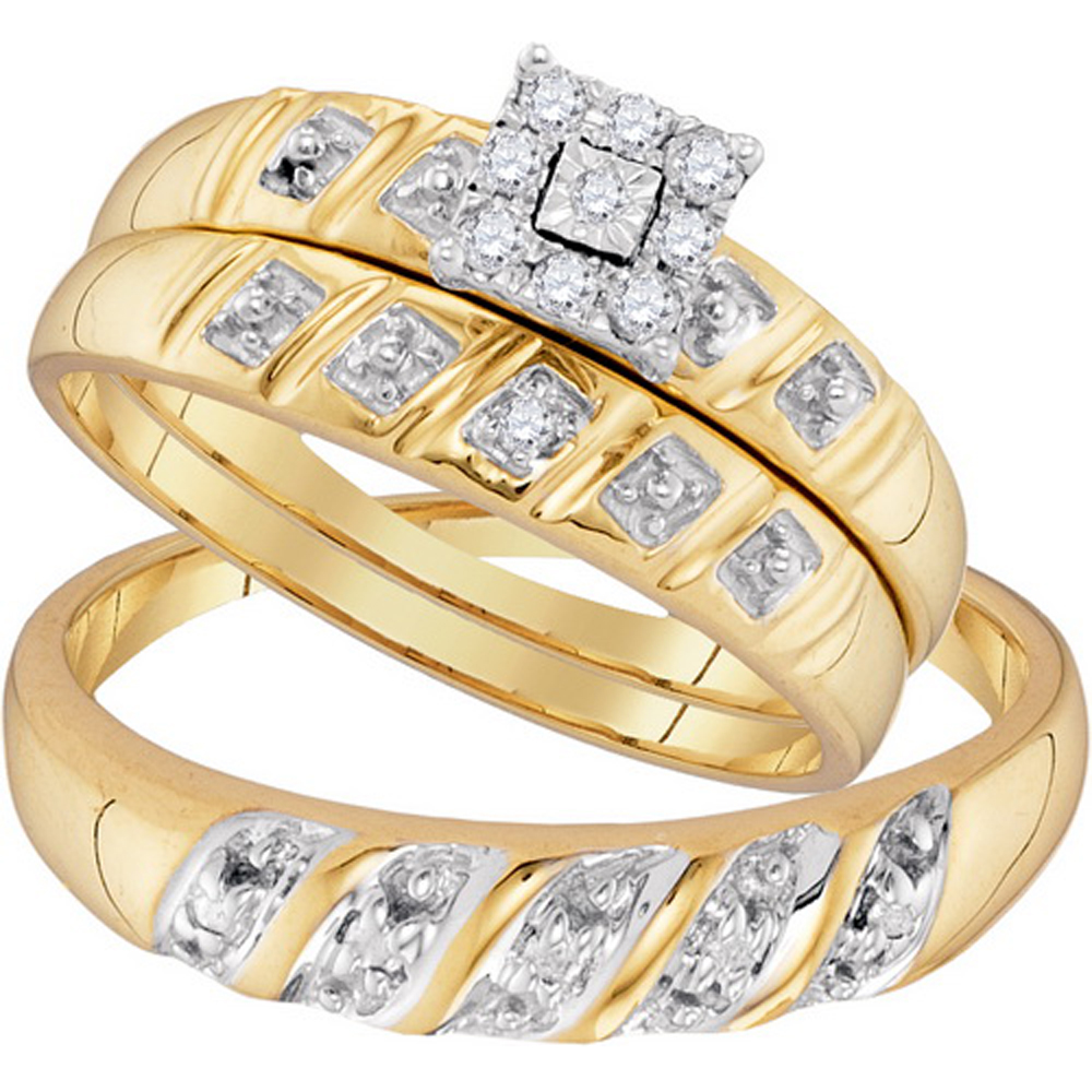 Buy 0.13 Carat (ctw) 10K Yellow Gold Round White Diamond Men & Women's ...