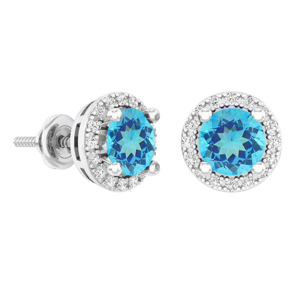 2 ct Brilliant Round Cut Solitaire Studs Designer Genuine Flawless Natural Sky Blue Topaz Stone 14K 18K store White Gold Earrings Screw back