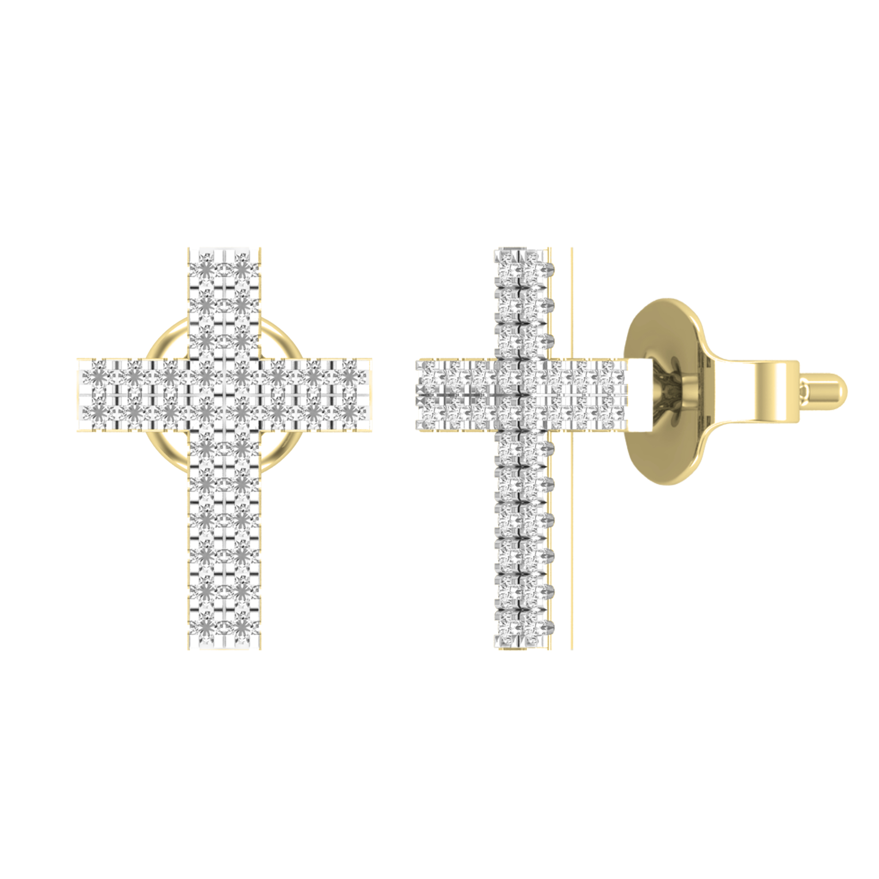 Cross 14k Yellow Gold Stud Earrings in White Diamond