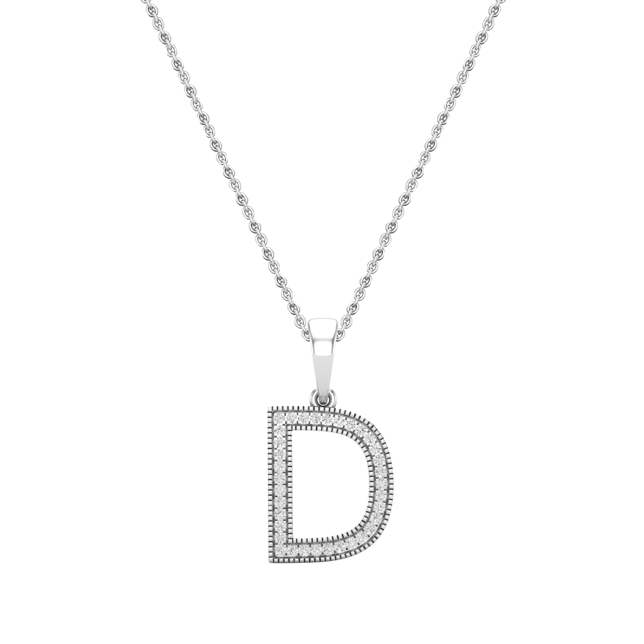 Buy Round White Diamond Upper Case Initial D Letter Pendant with