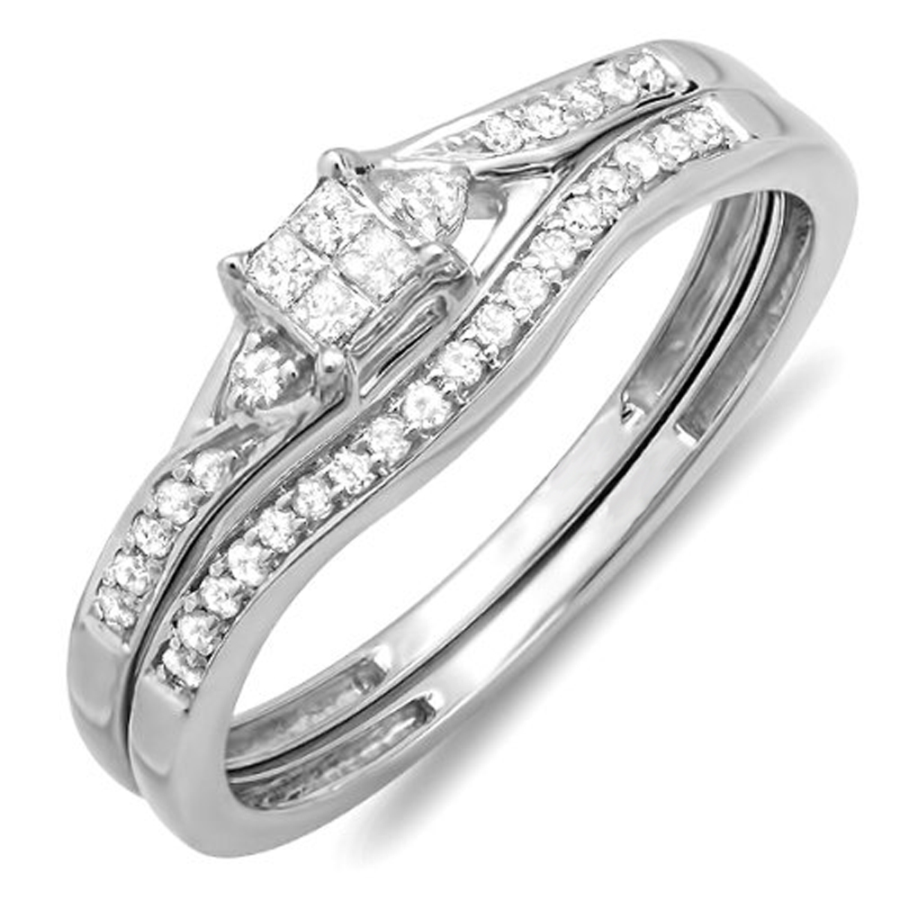 0.25 Carat Diamond Swirl Right Hand Ring - 10K Gold, Blue & White Diamonds, Ladies Ring, 1/4 CT Total Weight - View #4