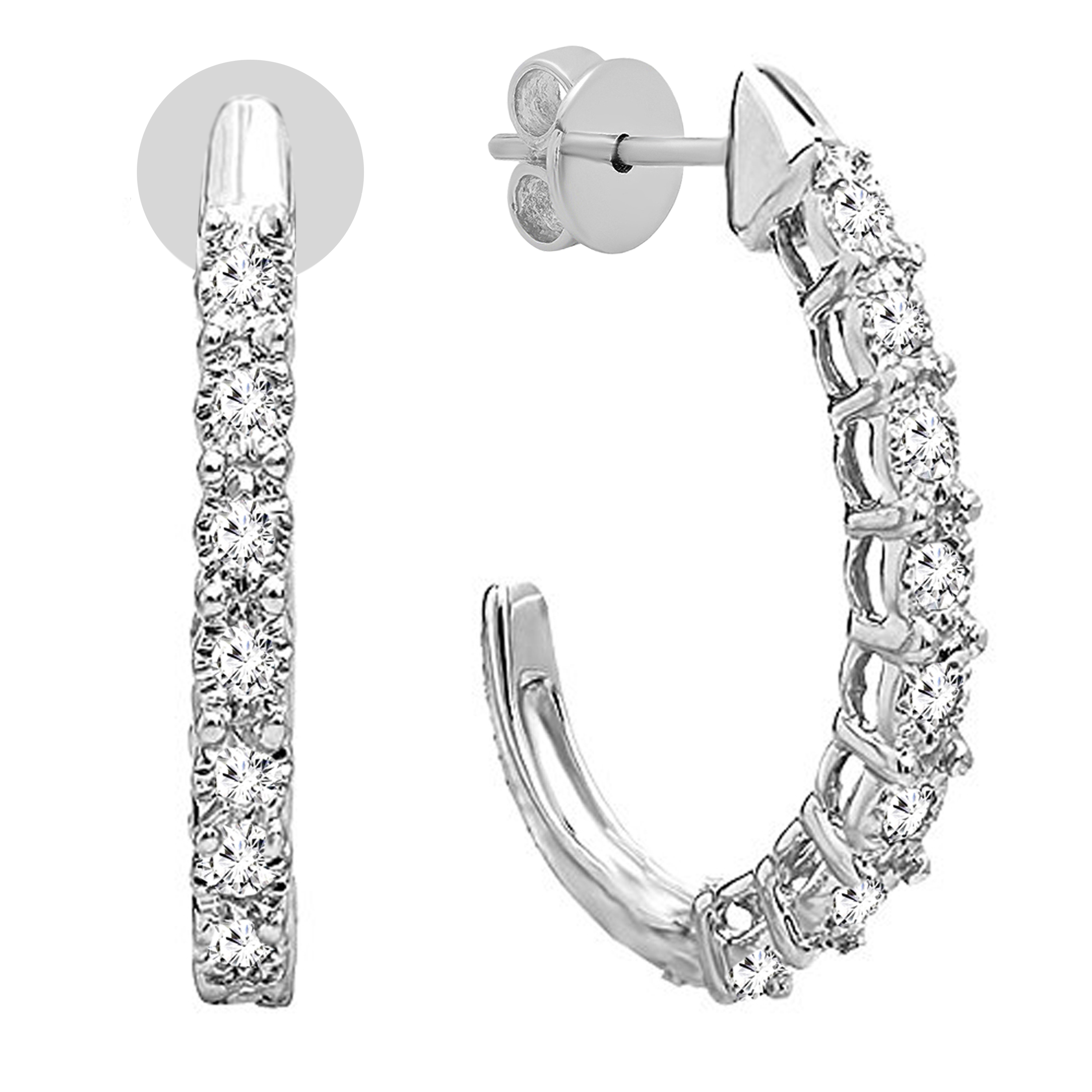 92.5 Sterling Silver Diamond Shaped Hoop Earrings