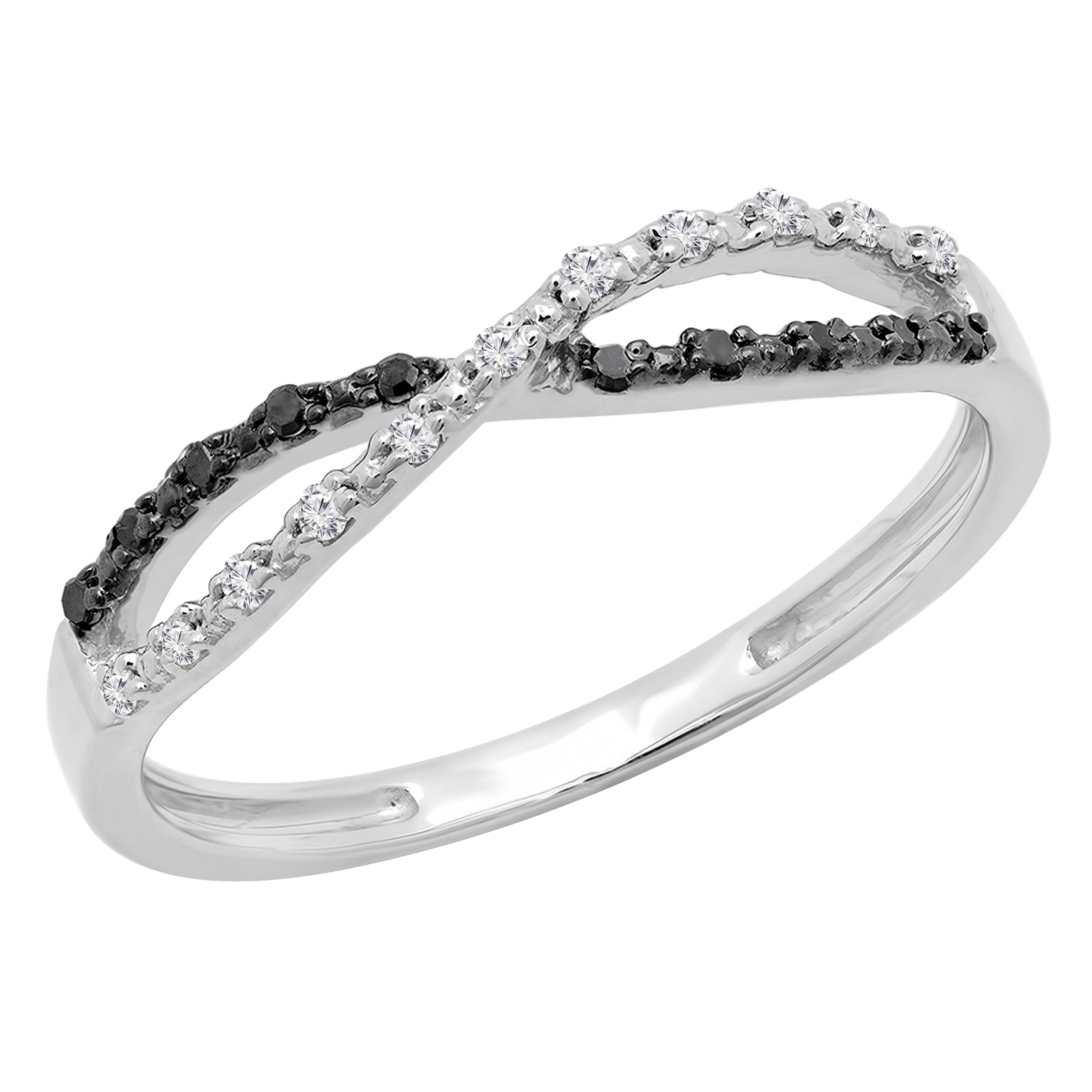 0.10 Carat (ctw) White and Black Diamond Ladies Infinity Swirl