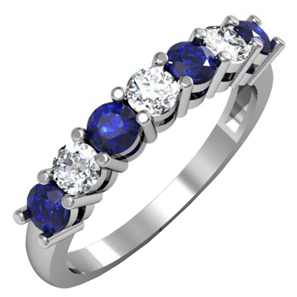 Blue Sapphire Wedding Ring with Diamonds Stacking Ring - Rare Earth Jewelry