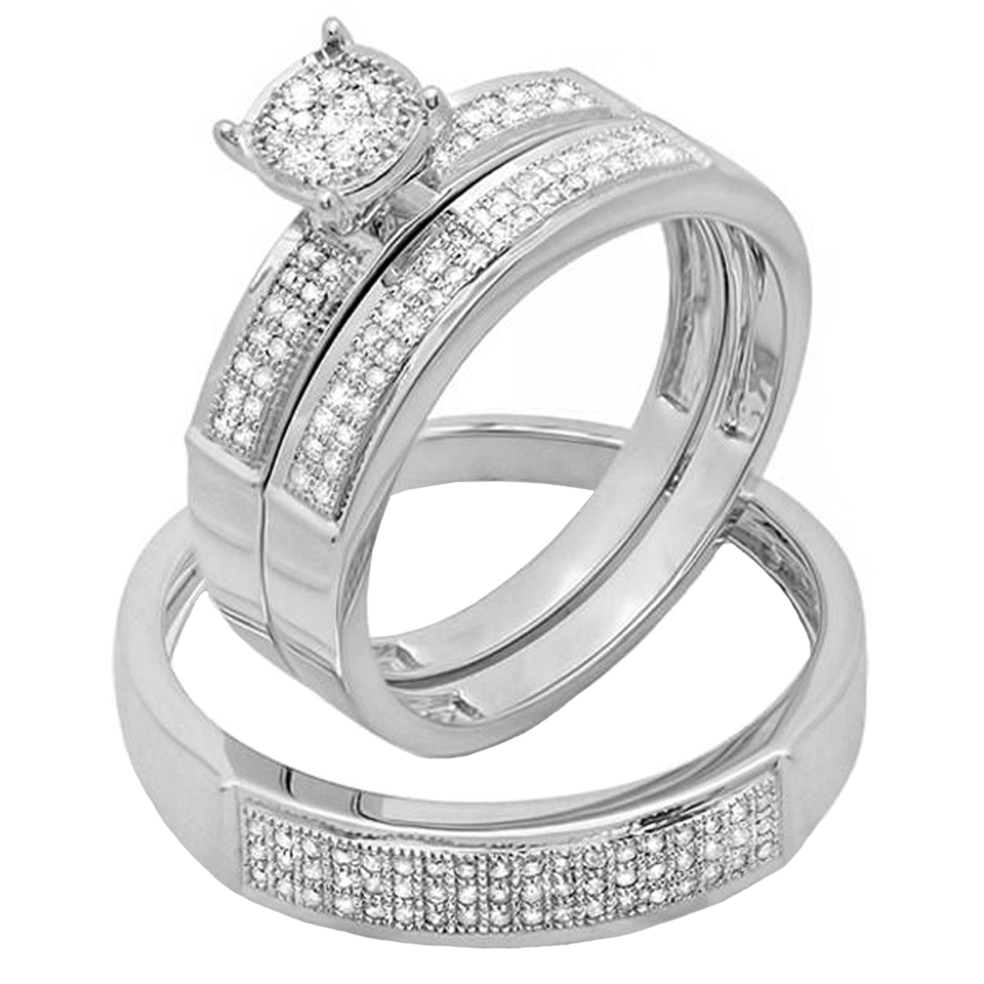 1/3ct His & Hers Diamond Trio Engagement Wedding Bridal Ring Set