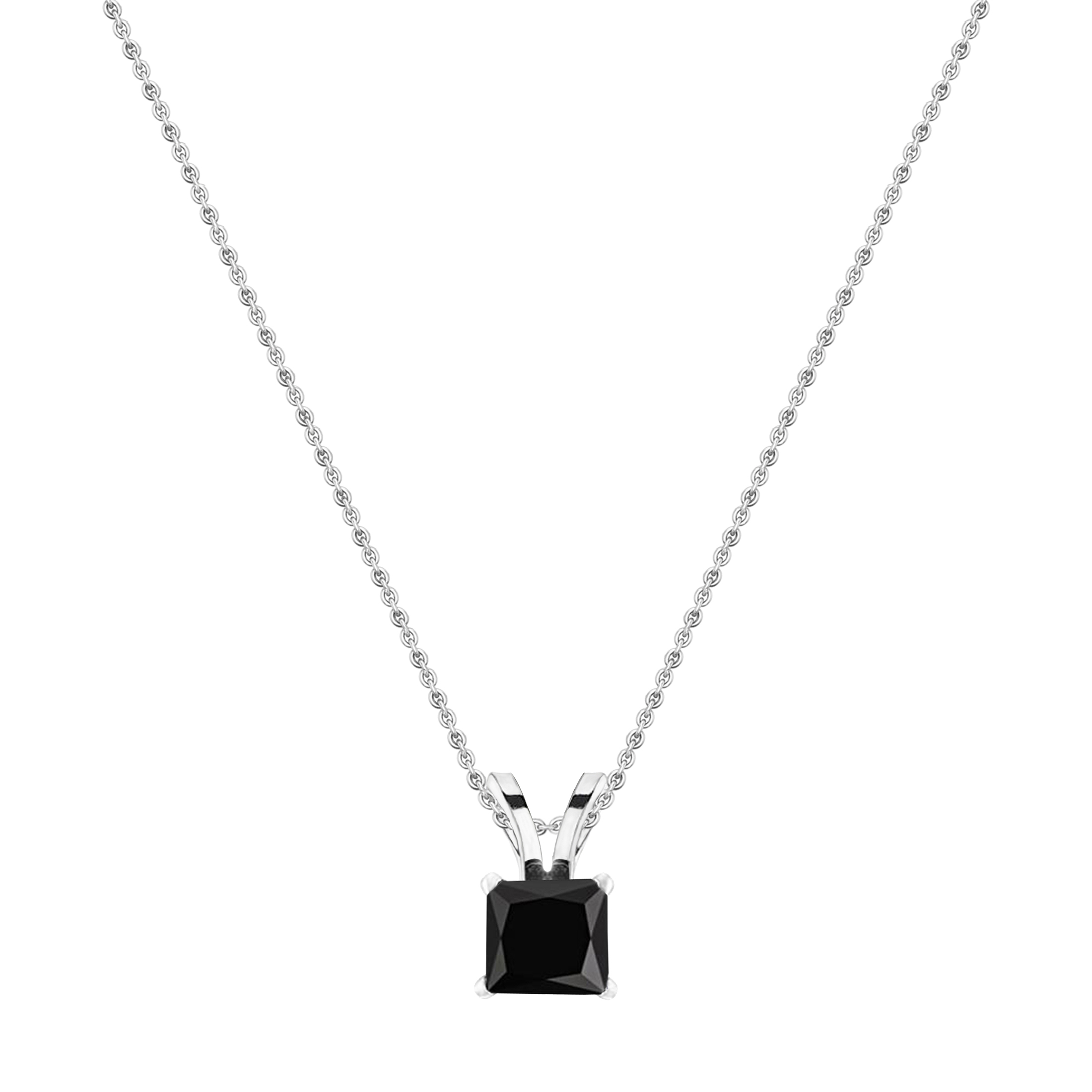 Dazzlingrock Collection 1 Carat Princess Black Diamond Pendant Necklace - 18K White Gold, 18" Chain - View #2