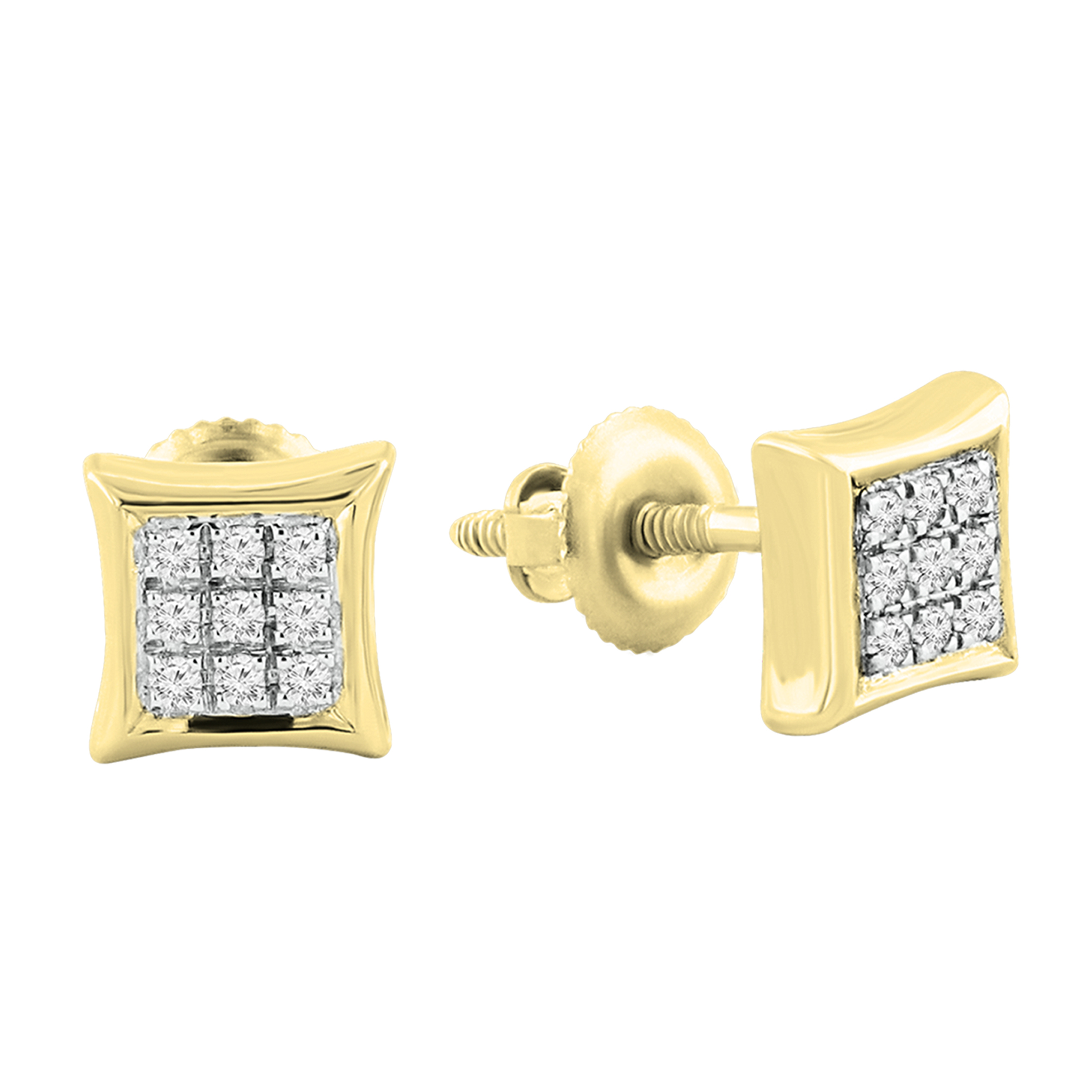 0.08 CTW Blue & White Diamond Kite Stud Earrings - 14K Yellow Gold Micro Pave Setting