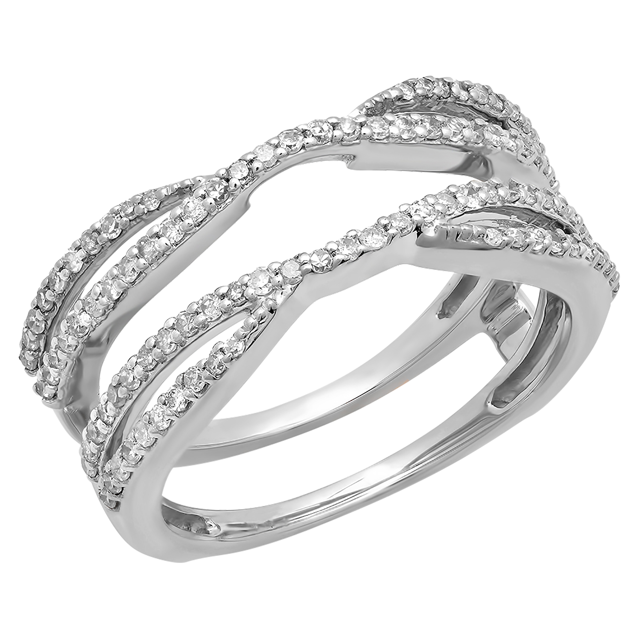 Dazzlingrock Collection 0.90 Carat (Cttw) 14K Princess White Diamond Women Wedding Guard Double Ring, Solid White Gold, Size 4