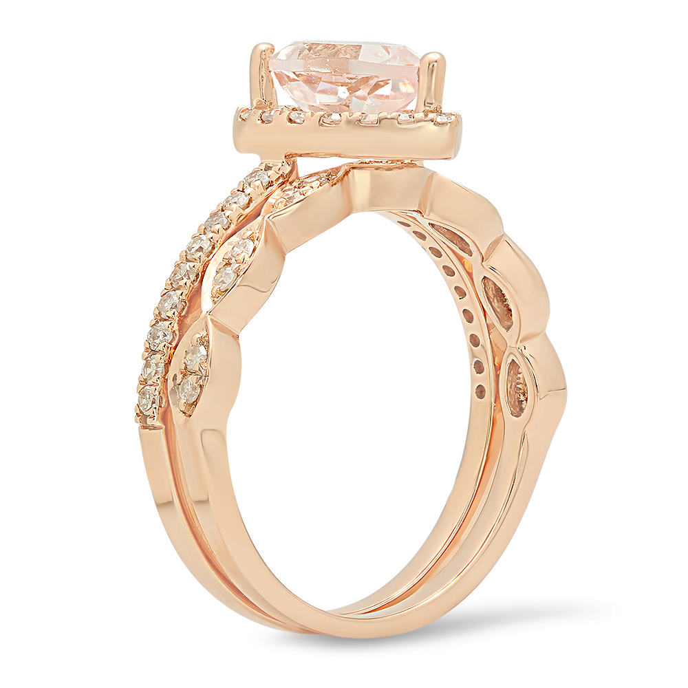 Buy 0.46 Inch 1.70 Carat (ctw) 14K Rose Gold Pear Cut Morganite & Round ...