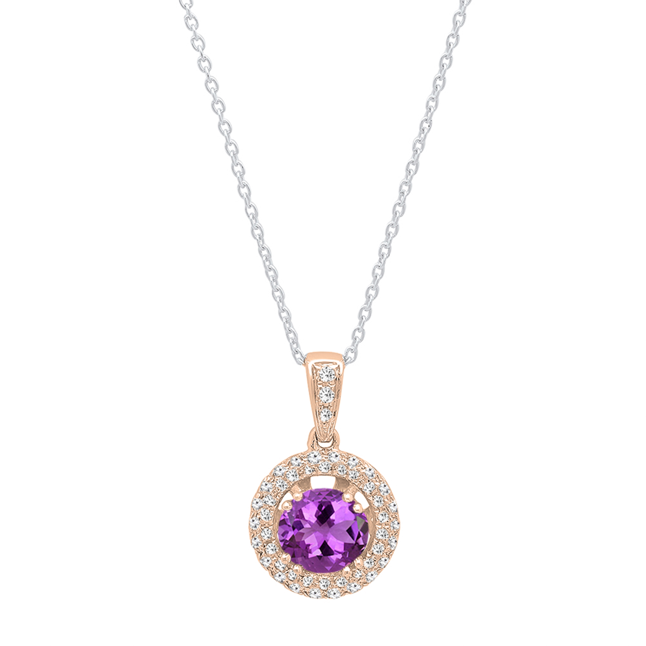 Buy 6 MM Round Amethyst & White Diamond Double Halo Pendant