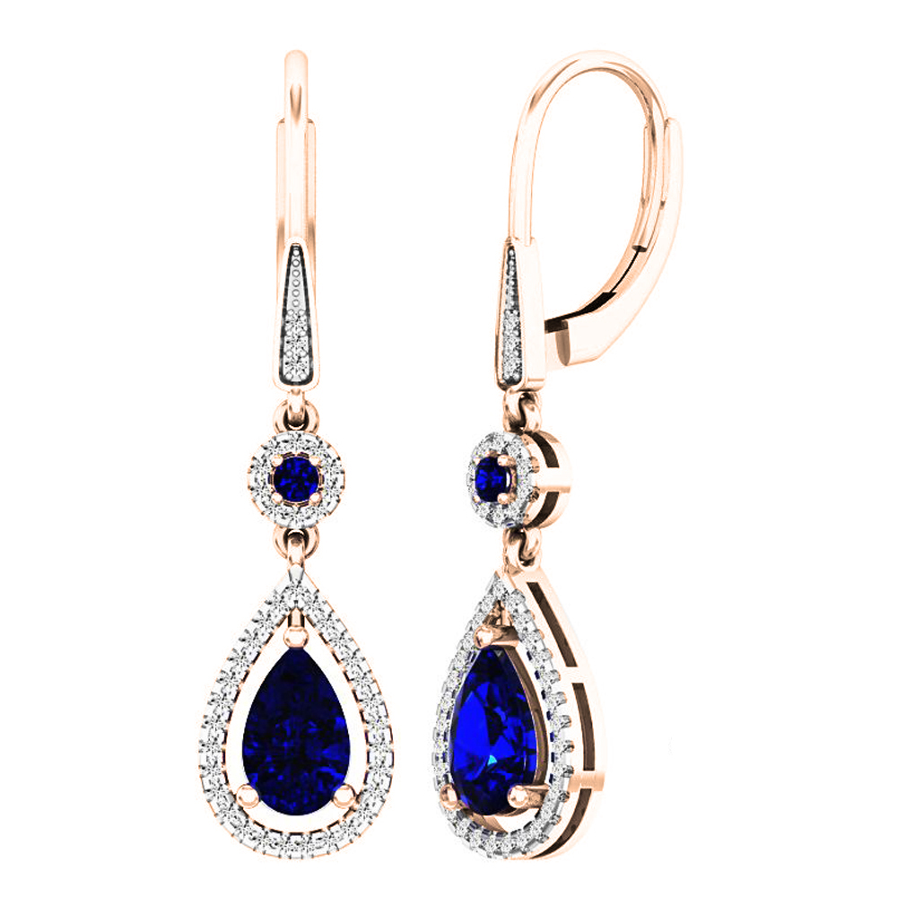 Buy 10K Rose Gold 8X5 MM Each Round & Pear Blue Sapphire & Round Diamond  Ladies Dangling Drop Earrings Online at Dazzling Rock