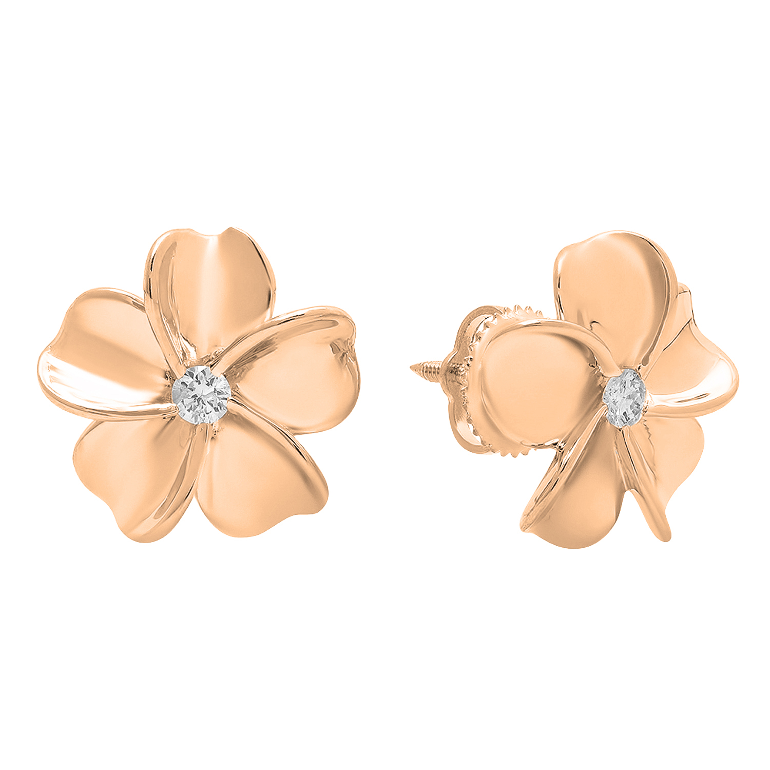 14K Rose Gold Diamond Flower Stud Earring Rose Gold