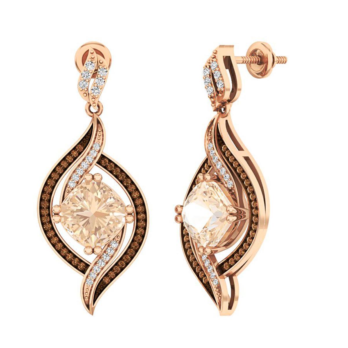 Ashoka Diamond Drop Earrings in 18K Rose Gold, Style #E-2377P-GROUP-18KP