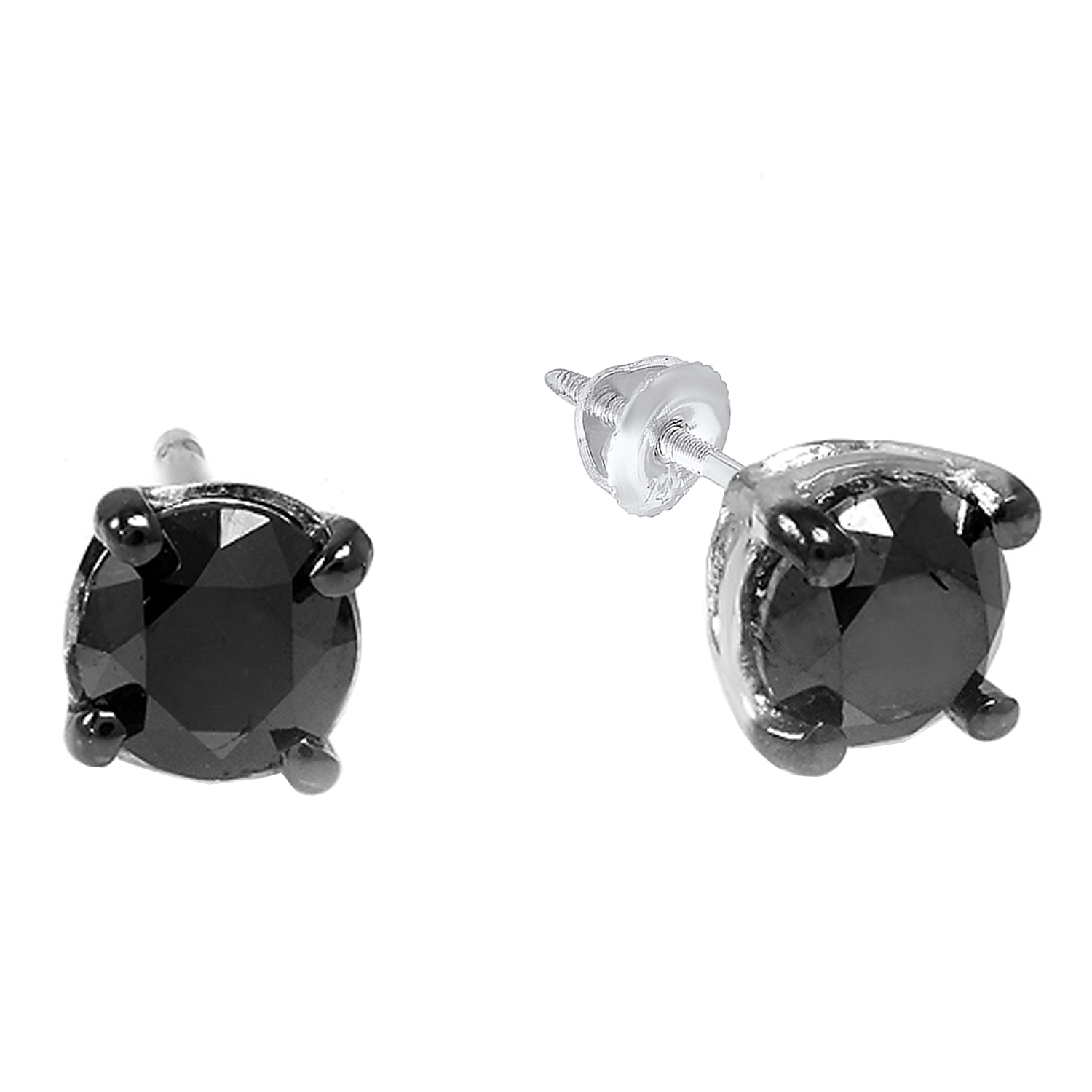 Round Black Diamond Stud Earrings in White Gold (3 ctw)