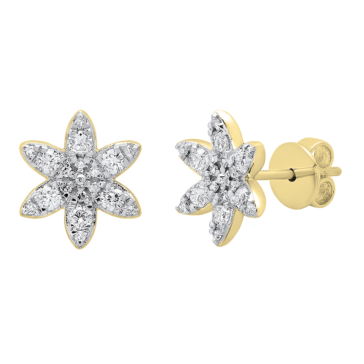 Diamond Flower Earring Studs in 18K Yellow Gold