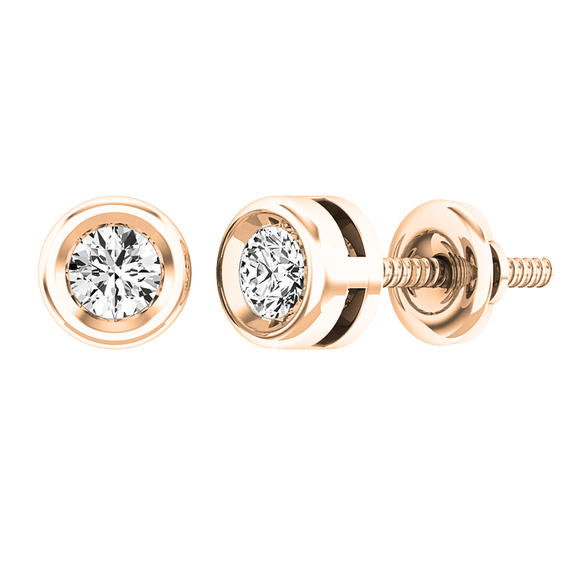 Rose Gold Stud Round Bezel Diamond Earrings (Diamond Bezel Set Earring Stud  (14k) D-0.10) - Jewels In Paradise