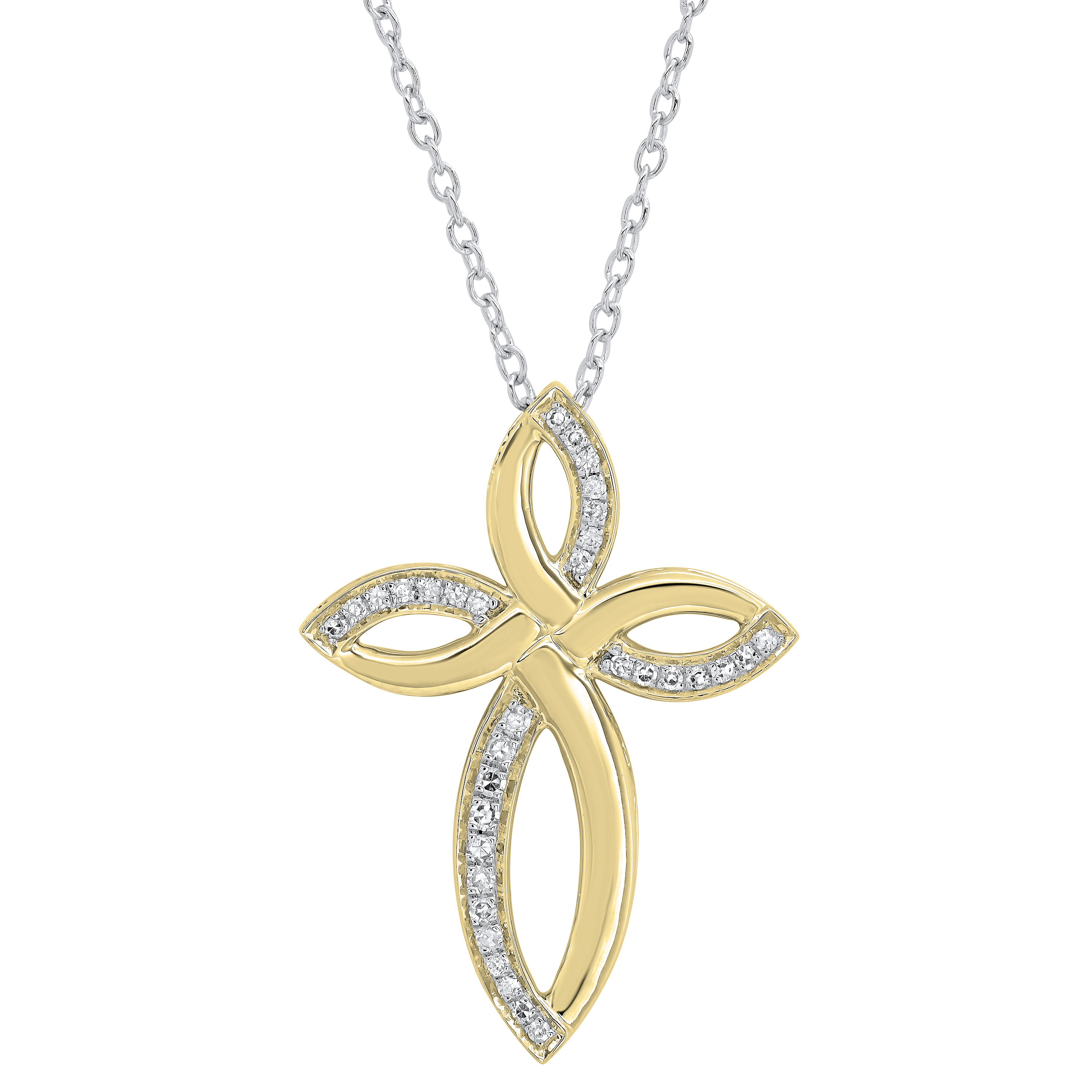 0.30 CTW 14K White Gold Black & White Diamond Twist Cross Pendant Necklace - 18" Sterling Silver Chain