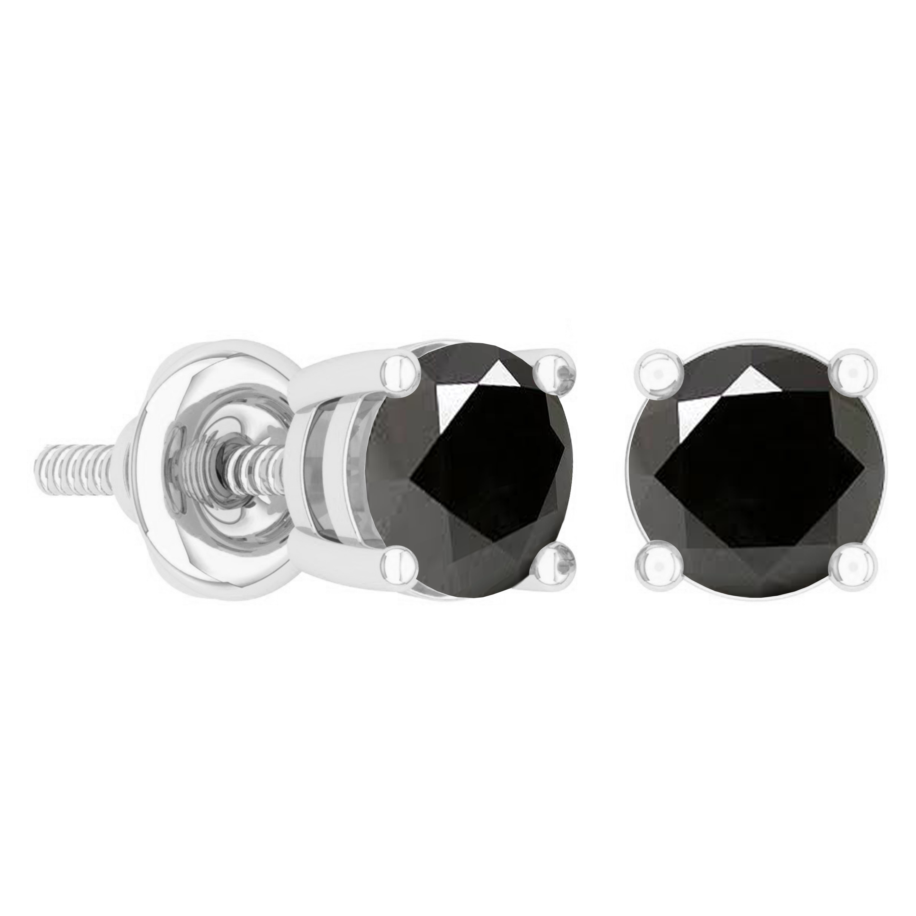 Round Black Diamond Stud Earrings in White Gold (3 ctw)