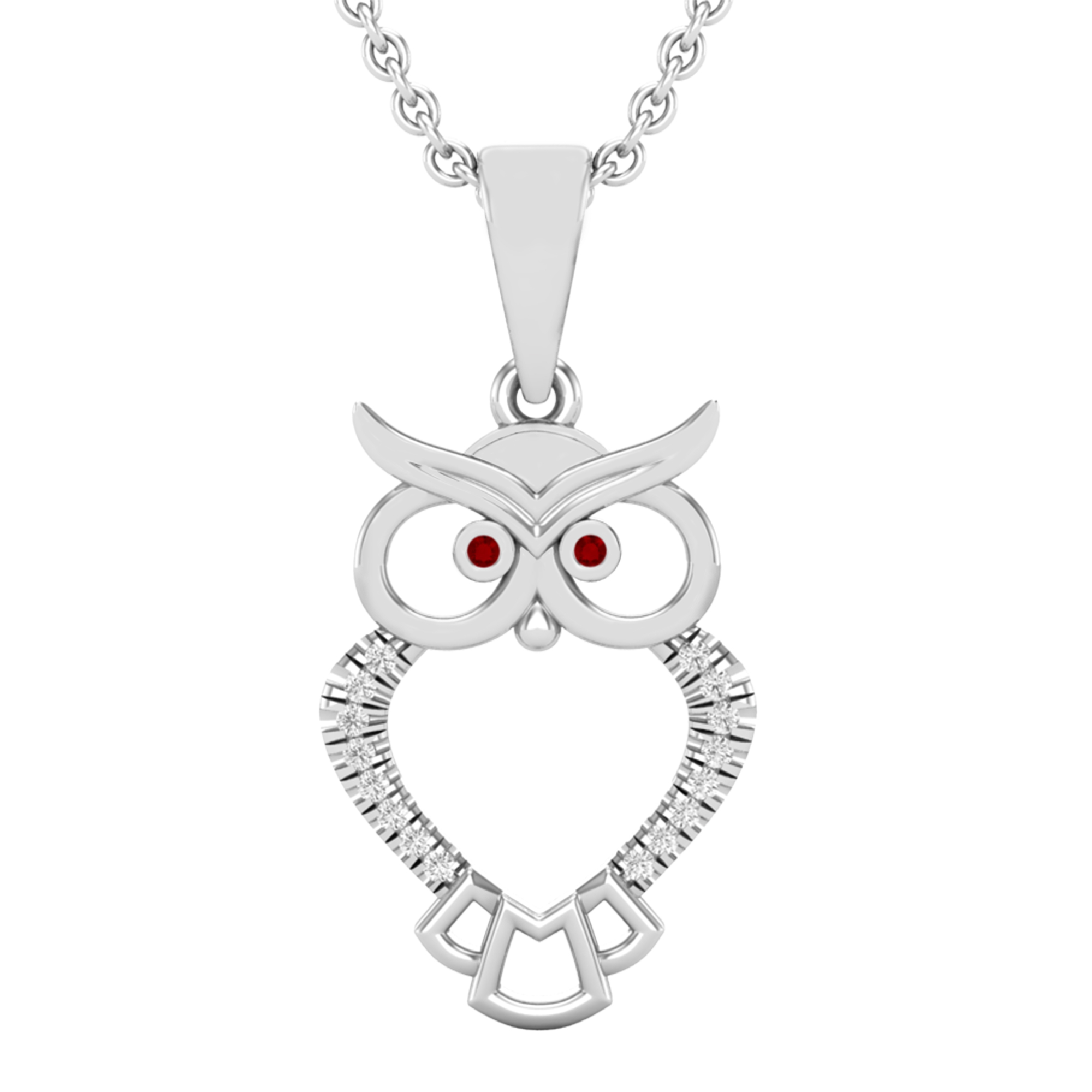 Buy 0.10 Carat (ctw) Round Red & White Diamond Ladies Owl Bird