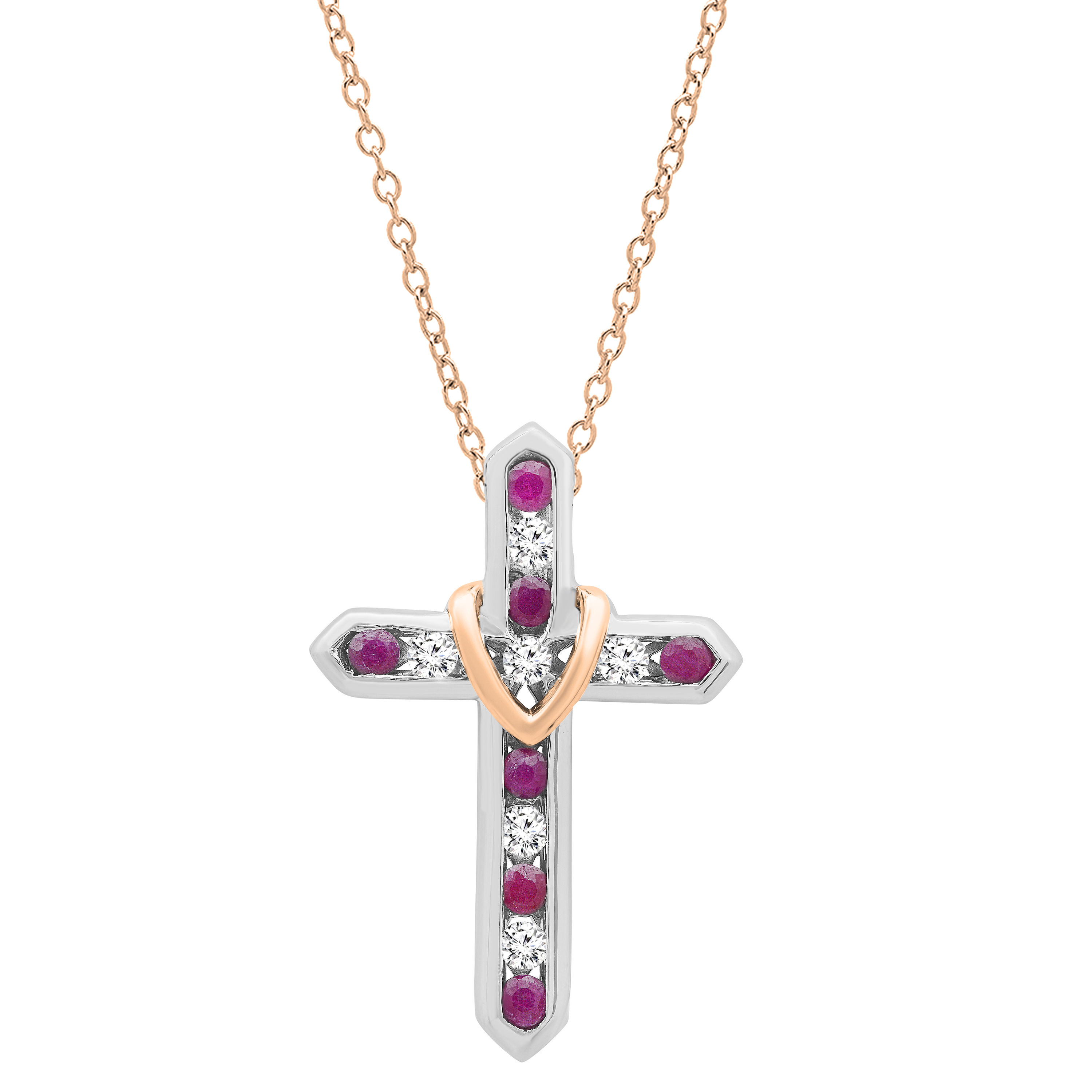 Buy Round Ruby & White Sapphire Ladies Heart And Cross Pendant