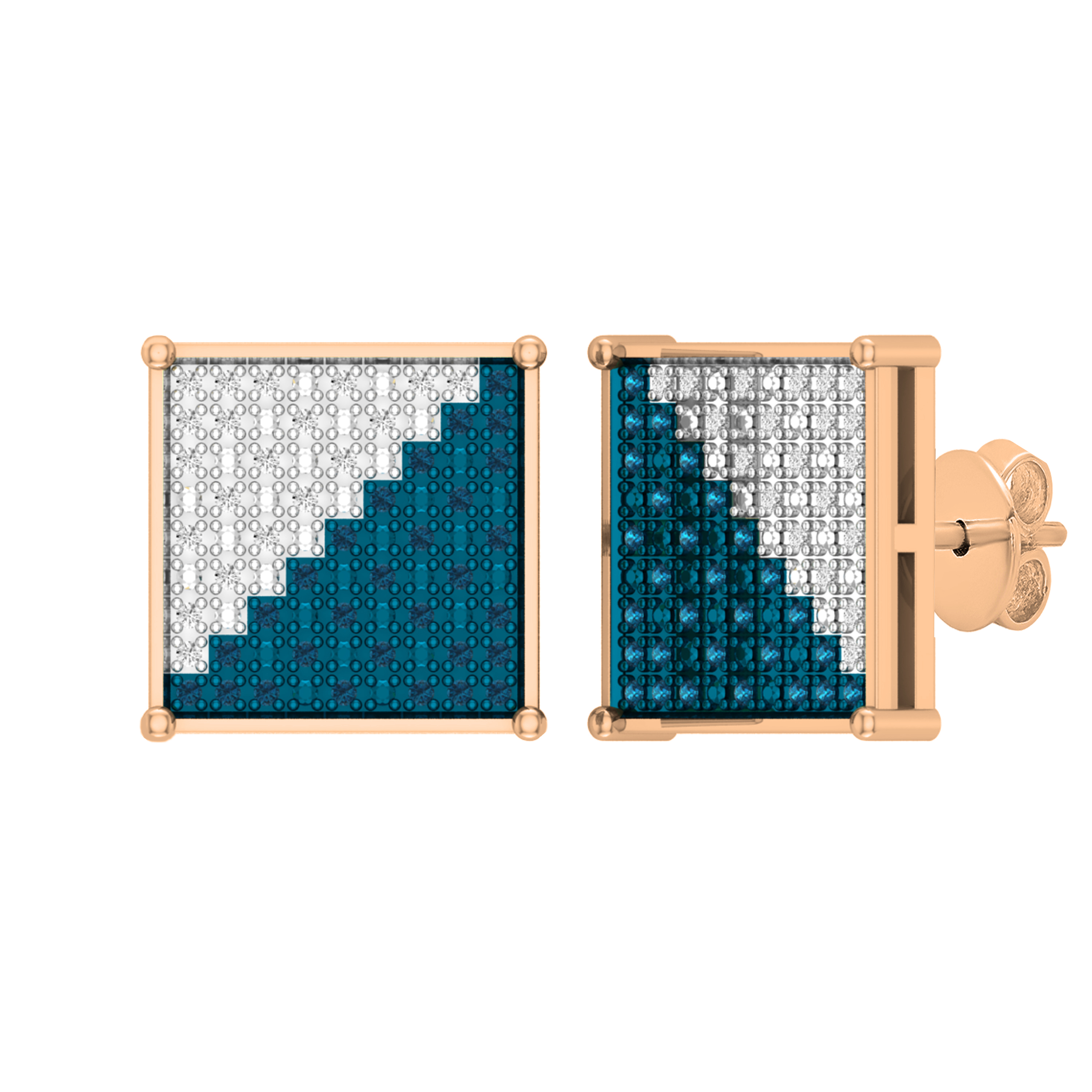 Men's 10K White Gold Diamond Stud Earrings - 0.10 CTW, Square Shape, Hip Hop Iced Style - View #4
