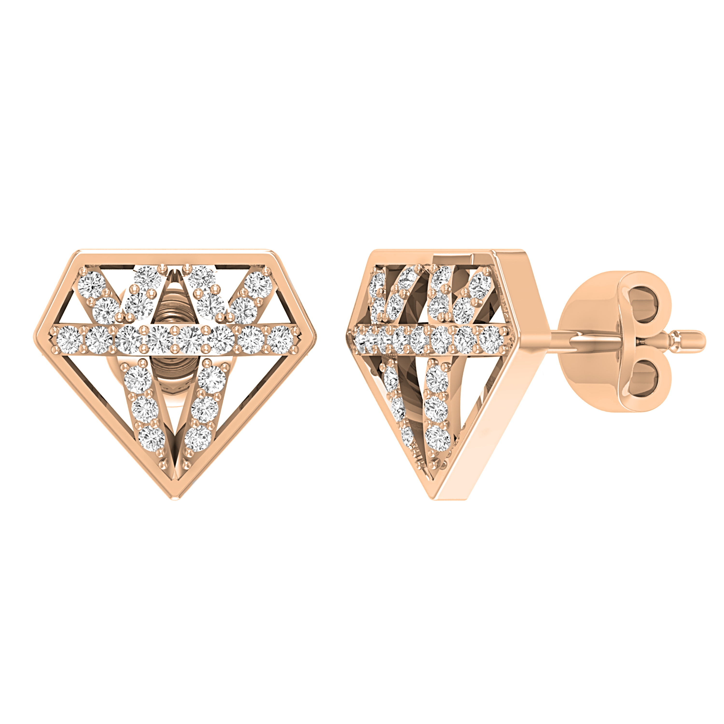 Square Kite Earrings Iced CZ Hip Hop Mens Ladies Real 14k Rose