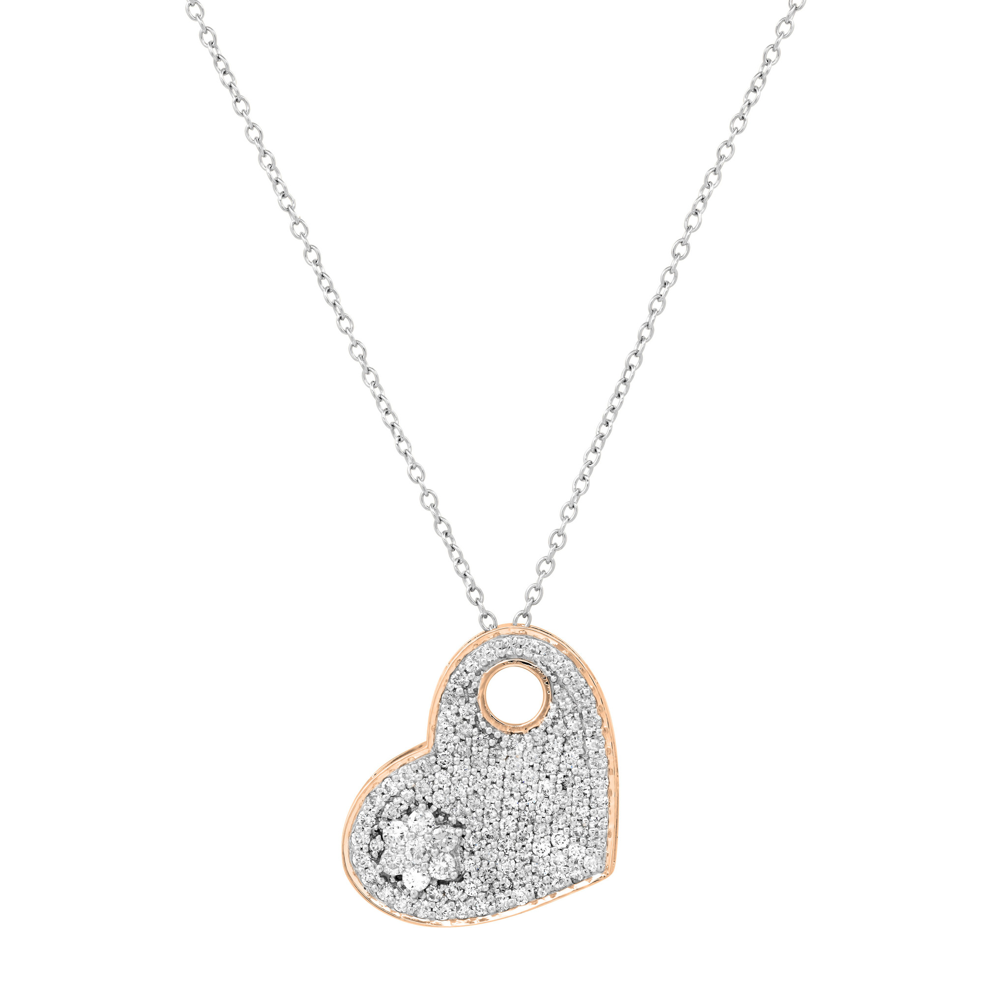 Cluster Diamond Heart Shaped Pendant Necklace In 18K Yellow Gold