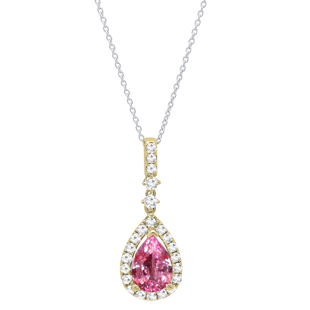 1ct GIA Pear Diamond on Pink Sapphires Medium Line Necklace in 18K Ros